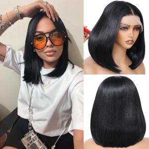 Bob Wig For Women Short Lace Front Natural Black Color Synthetic Wig Straight 12 Inch Heat Resistant Bob Wigs
