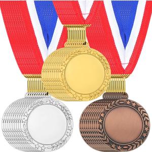 Junkin 24 Pcs Blank Medals for Awards with Neck Ribbons Winner Participation Custom Medals Awards Make Your Own Kit 1st Place Cheer Participation Trophy Metal Prize Gift (Multi Colors)