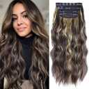 Clip in Hair Extensions, 20 Inches Wavy Synthetic Hair Extensions Clip ins, Long and Soft, for Women and Girls (Medium Brown Mixed Bleach Blonde)