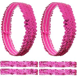 GORGECRAFT 12PCS Sequin Headband Elastic Glow Stretch Sparkle Glitter Fashion Adjustable Hair Band Accessories Set for Women Sports Dance Party Teams Store(Deep Pink)