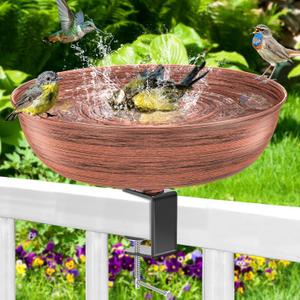 Bird Bath Deck Mounted Bowl, Metal Bird Baths Feeder with Adjustable Sturdy Metal Clamp, Removable Sturdy Birdbath for Outdoor Garden Yard and Lawn Decoration (Retro Copper)