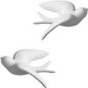 Pair Ceramic Birds Sparrows Swallows Dove White Wall Mounted Decor Hanging for Bathroom Livingroom Garden Wall Sculptures, Small