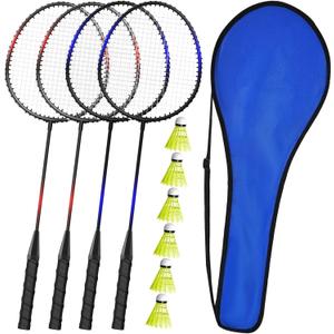 KH Badminton Rackets Set of 2 4 6 for Adults Kids, Beach Lawn Backyard Game Outdoor Sports, Racquets, Shuttlecocks & Carry Bag Included (Black, Red, Blue(4 Player))