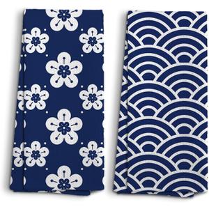 2 x Blue Flowers Kitchen Towels, Floral Dish Towels, Clouds Kitchen Towels Decorative Set, Flower Prints Decoration for Home, Cute Hand Towels, Gifts for Women, Set of 2, 16x24 (Blue-1)