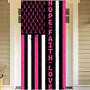 Breast Cancer Awareness Door Cover Hope Faith Love Photo Backdrop Women USA American Flag October Pink Ribbons Party Decorations and Supplies for Home