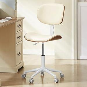 Bestier Small Office Chair with Bentwood Back Support, Armless Desk Chair with 360 Swivel, Height Adjustable Computer Chair with Wheels, PU Leather Modern for Office, Small Space, Black