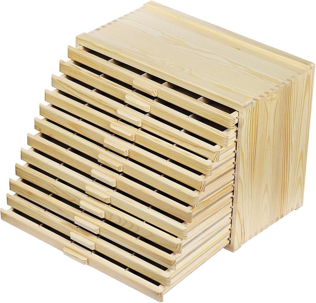 Vencer 12-Drawer Pine Artist Supply Storage Box - Effortlessly Organize and Store Pencils,Pens,Pastels,Markers,Brushes,and Tools with Adjustable Compartments and Generous Capacity,VAO-021