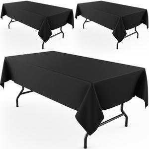 Pureegg Rectangle Table Cloth 60" x 102"  Durable Polyester Tablecloth Offers Reusable & Washable Protection, Ideal for Outdoor Party, Picnic, Wedding, Banquet and Birthday, 3 Pack, Black