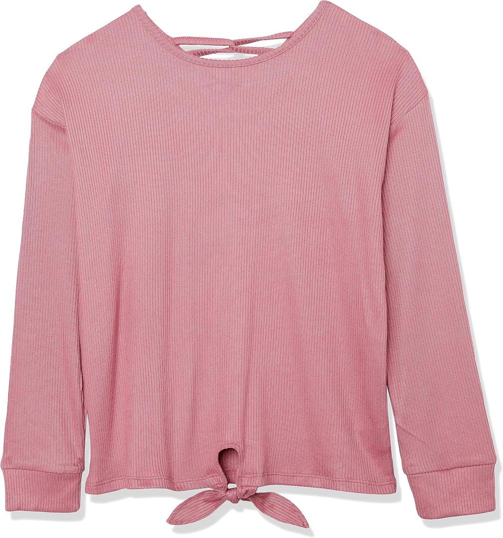 Long Sleeve Ribbed Tie Front Top