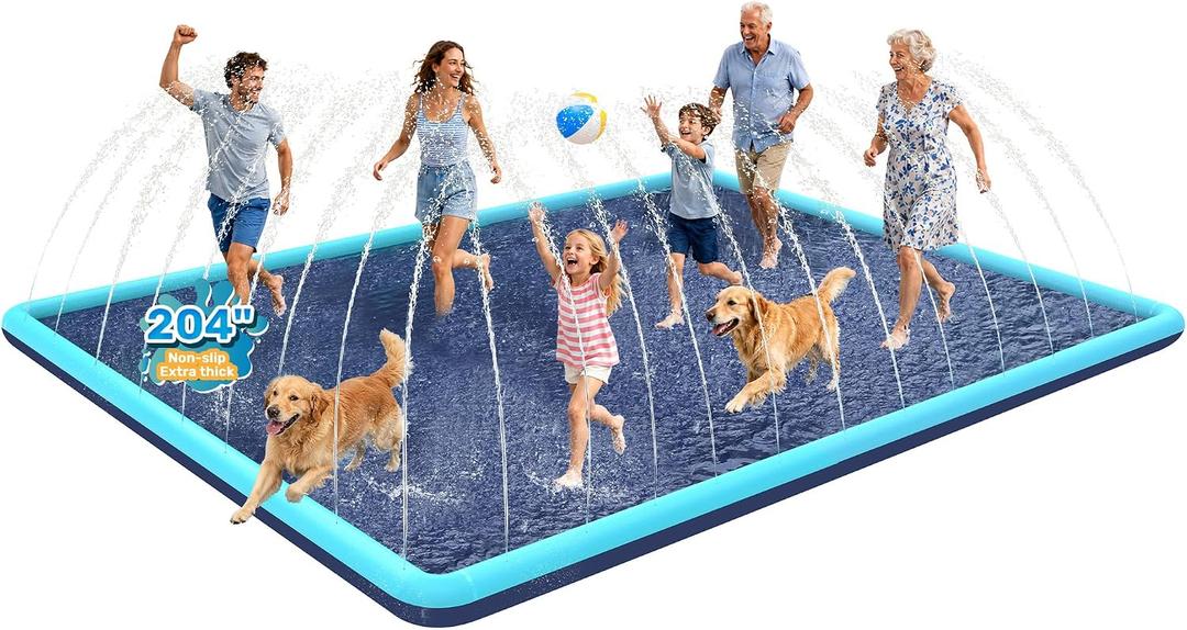 204"x 204" Gaint Splash Pad for Dogs, Non-Slip, Rantangle Splash Pad for Kids Ages 4-8,Giant Splash Pads for Toddlers 1-3, Dog Sprinkler Shallow Pool, Outdoor Water Toys for Backyard, Teal