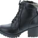 Soda Single Lug Sole Chunky Heel Combat Ankle Boot Lace up w/Side Zipper (8, Black Pu)
