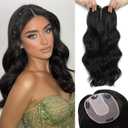 NAYOO Synthetic Clip In Hair Toppers with Bangs for Women, Black, 16inch Wavy
