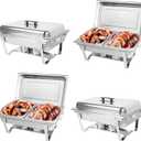 IMACONE Chafing Dish Buffet Set of 4, 8QT Stainless Steel Rectangular Chafers and Buffet Warmer Sets for Catering, Foldable Complete Set w/Half Size Food Pan, Lid, Fuel Holder for Event Party Holiday