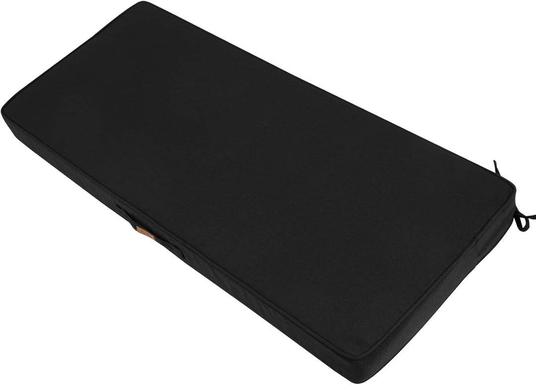 FUNHOME Outdoor Bench Cushion 45 x18 x3 Inch, Waterproof Portable Settee Cushion, Foam Insert with Handle&Ties, Bench Seat Pads for Garden Patio Porch Swing Backyard Furniture(Black)