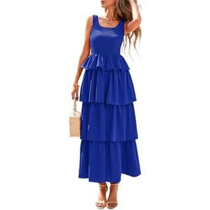 PRETTYGARDEN Womens 2025 Summer Sleeveless Midi Dress Scoop Neck A Line Smocked Ruffle Tiered Layered Beach Vacation Dresses XL