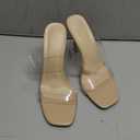 Aomigoct Clear Heels for Women Party: Square Toe Two Strap Stiletto Heels Slip on Porm Wedding Shoes Size 39