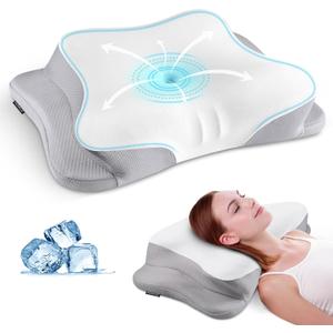 Mokaloo Cervical Neck Pillow - Neck Pillows for Pain Relief, Cooling Ergonomic Pillow for Sleeping, Orthopedic Contour Memory Foam Pillows for Side, Back & Stomach Sleepers (Grey&Grey)