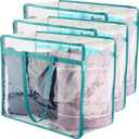 Clear Vinyl Zippered Storage Bags (3-Pack) 40L Sturdy Storage Bags for Sweaters, Blankets, Comforters, Bedding Sets and Much More! (Turquoise, 18x15x9)