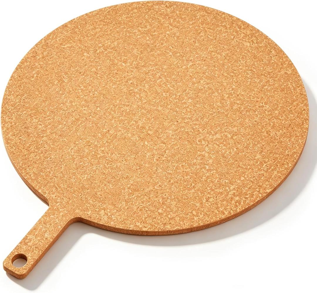 Lounsweer 20" × 16" Round Pizza Board with Handle, Wood Fiber Pizza Peel, Non-slip Cutting & Serving Board, Heavy Duty Wooden Serving Tray for Baking, Charcuterie & Kitchen Use