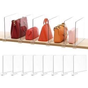 HBlife 8 Pack Clear Shelf Dividers, Vertical Purse Organizer for Closet Perfect for Sweater, Shirts, Handbags in Bedroom and Kitchen, Adjustable Acrylic Bookshelf for Organization