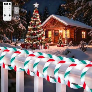 HELESIN 101FT 620LED Candy Canes Rope Lights with 8 Lighting Modes, Christmas Candy Cane Lights Waterproof Christmas Lights Decoration for Party Garden Yard Halloween Holiday Tree Decoration (Red White Green)