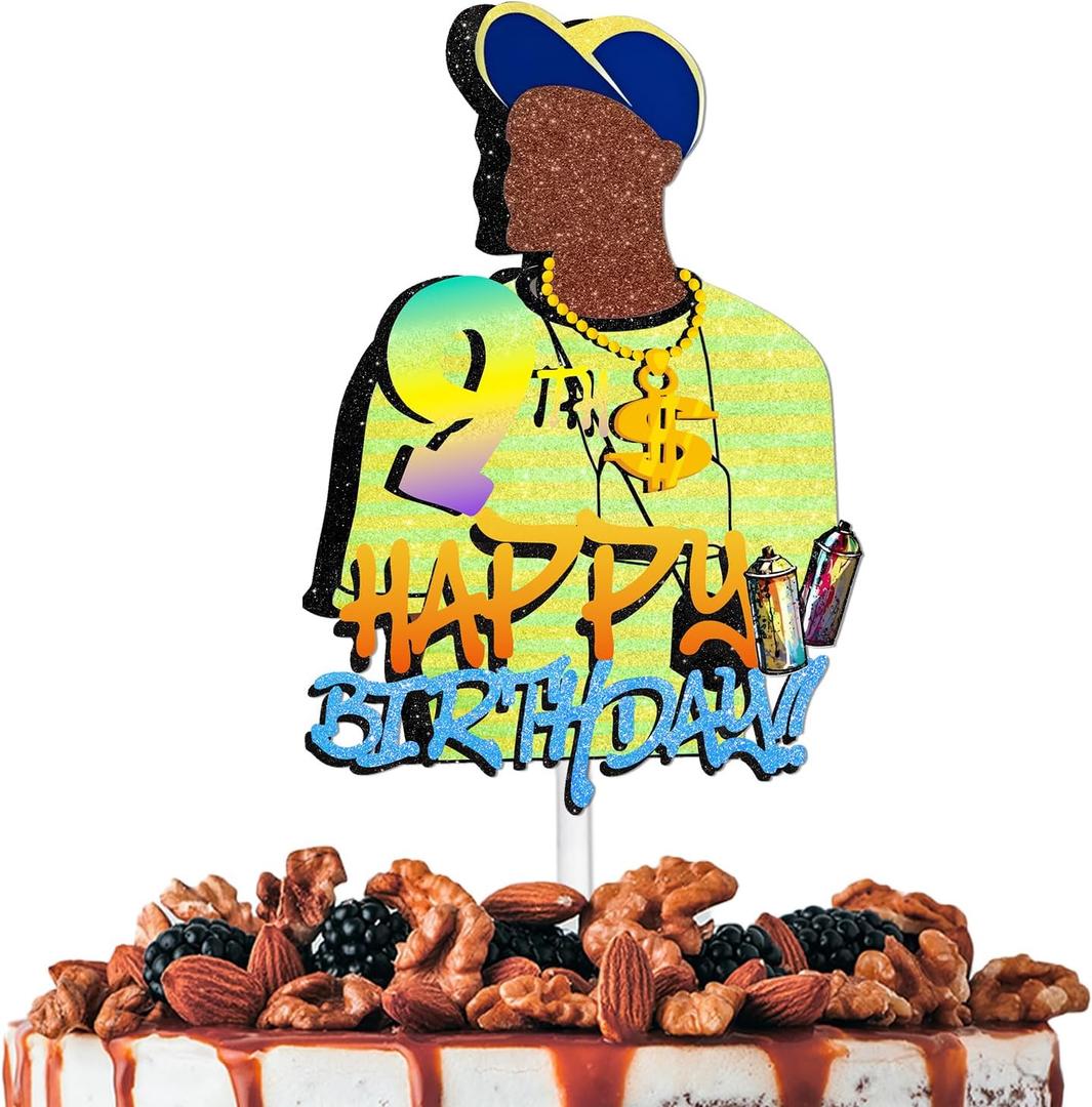 Green Glitter Dollar Necklace Boy Cake Topper Cheer to Hip Hop Notorious Theme Decoration Men Boys Happy 10th Birthday Anniversary Wedding Party Decor Supplies