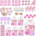 6 Sets Baby Shower Prizes for Winners Headband Hair Brush Jewelry Box Sleep Mask Compact Mirror Powder Puff Hair Tie Gift Bag Baby Shower Favors Bridal Shower Thank You Gifts for Guests (Pink)