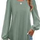 ZESICA Long Sleeve Eyelet Tops for Womens Crew Neck Spring Shirts Casual Loose Blouses 2026 Trendy Clothes (Small, Sage)