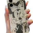 iPhone 17 Case with Wrist Strap Kickstand Glitter Bling Cute Cartoon Pattern Design Sparkle Soft Durable Shockproof Protective Case for Girls and Women - Minnie