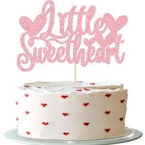 3 x Gyufise 1Pc Little Sweetheart Cake Topper Pink Glitter Happy Valentine's Day Cake Topper Decoration for Valentine Theme Birthday Bridal Shower Baby Shower Wedding Decoration Supplies