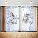 7x5ft Once Upon a Time Backdrop Fairy Castle Books Blue Flowers Photography Background Princess Birthday Baby Shower Party Banner Decorations Supplies Photo Booth Props