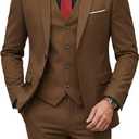 YND Men's 3 Piece Suit Set with Tie, 2 Button Slim Fit Solid Blazer Jacket Vest Pants, Business Wedding Party Suits for Men, Khaki, Large