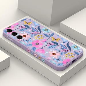 for Samsung Galaxy S22 Plus Case, Case for S22 Plus Galaxy Liquid Silicone Soft Slim Fashion Design Flower Phone Protective Phone Cover 6.6"-Flower Purple