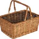 Household Essentials Woven Market Basket, Handwoven Willow Weave, Stylish Handles with Durable Metal Anchors, Classic and Versatile, Attractive, Spacious, Lightweight, Brown Stain