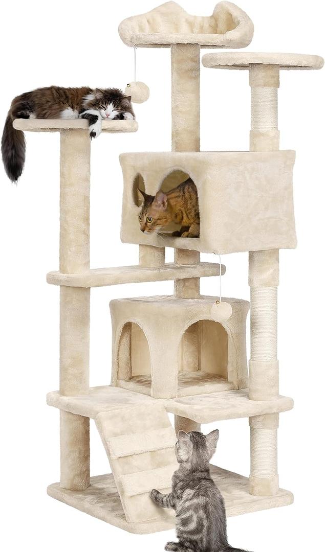 Yaheetech 54in Cat Tree Tower Condo Furniture Scratch Post for Kittens Pet House Play (Beige)