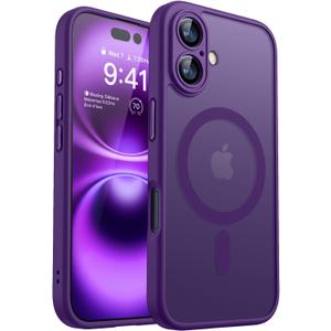 CANSHN Magnetic for iPhone 16 Case, Upgraded [Full Camera Protection] [Compatible with Magsafe] [Translucent Matte] Shockproof Protective Phone Case for iPhone 16 - Deep Purple