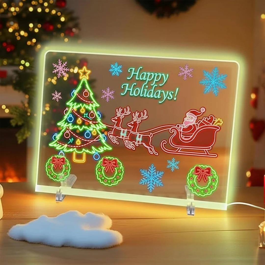 Lumiboard Led Drawing Board, 13.7"X10" 4 Modes &7 Colors Acrylic Dry Erase Boards with Light, Include Adapter, Hanging Chain, Led Drawing Board for Kids with Stand,7 Markers, Spray Bottle