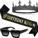 Edussy 3 pcs Black Birthday Decorations for Men Set,Happy Birthdays Sunglasses ,Gothic Birthdays King Crown and Sash for Birthday Gifts for Men and Him