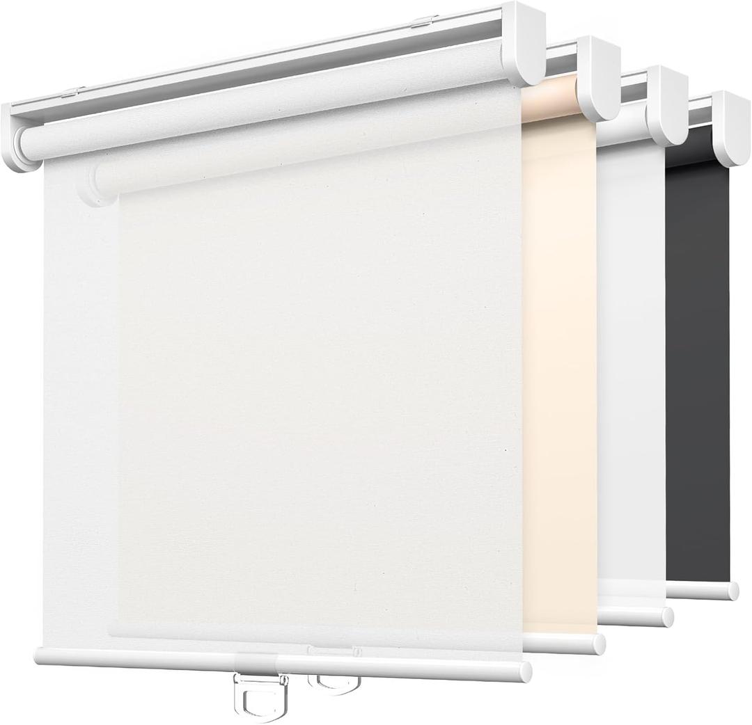LazBlinds No Tools No Drill Cordless Roller Shades, Light Filtering Window Sheer Shades Transparent UV Protection Roll Up Blinds for Windows, 45'' W x 72'' H, White