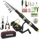 Fishing Pole Combo Set, 6.89ft Fishing Rod and Reel Combo, Carbon Fiber Telescopic Fishing Rod Kit with Spinning Reel, Fishing Pliers, Lip Gripper, Line, Lures for Beginner Angler (1PACK, Black&Gold)