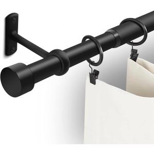 1 Inch Curtain Rods for Windows, 16 to 28 Inch Black Rustic Curtain Rod Set, Modern Design Drapery Tubes with Brackets Room Divider, For Indoor and Outdoor