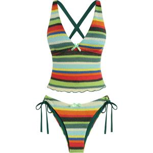 ZAFUL Women's Tankini Set V Neck Tummy Control Floral Printed Tie Side Thong Bikini Swimsuits 2 Piece Bathing Suits (XL)