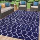 Smiry Outdoor Rug 6x9 ft, Waterproof Reversible Plastic Straw Rugs, Boho Outdoor Area Rug, Outside Floor Mat for Patio, Backyard, Deck, Picnic, Beach, Camping, Navy