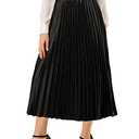 Allegra K Women Pleated Skirt Midi Length Elastic High Waisted A Line Swing Flare Metallic Shirring Party Valentines Skirts Medium Black, M