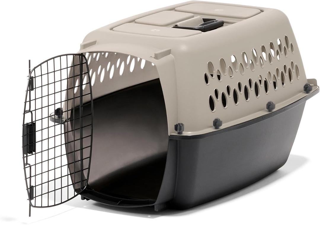 Petmate Vari Dog Kennel Small Portable Carriers & Crates for Dogs 10 to 20 lbs, Airline-Friendly, Durable Plastic, Pet Carrier For Home and Travel, 24" Long, Taupe and Black, 24 x 16.7 x 14.5