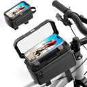 KDD Bike Front Frame Bag with Waterproof Phone Holder, Mountain Cycling Storage Pouch, Handlebar Bag with Phone Mount, Bicycle Accessories for Top Tube, Fit for iPhone 17 Pro Max, Cellphone Under 7''