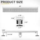 36-Inch Brushed Nickel Linear Shower Drain, 304 Stainless Steel Long Linear Drain with Quadrato Pattern Grate, Rectangle Shower Floor Drain with Adjustable Feet, Hair Strainer, Fits Bathroom, Balcony