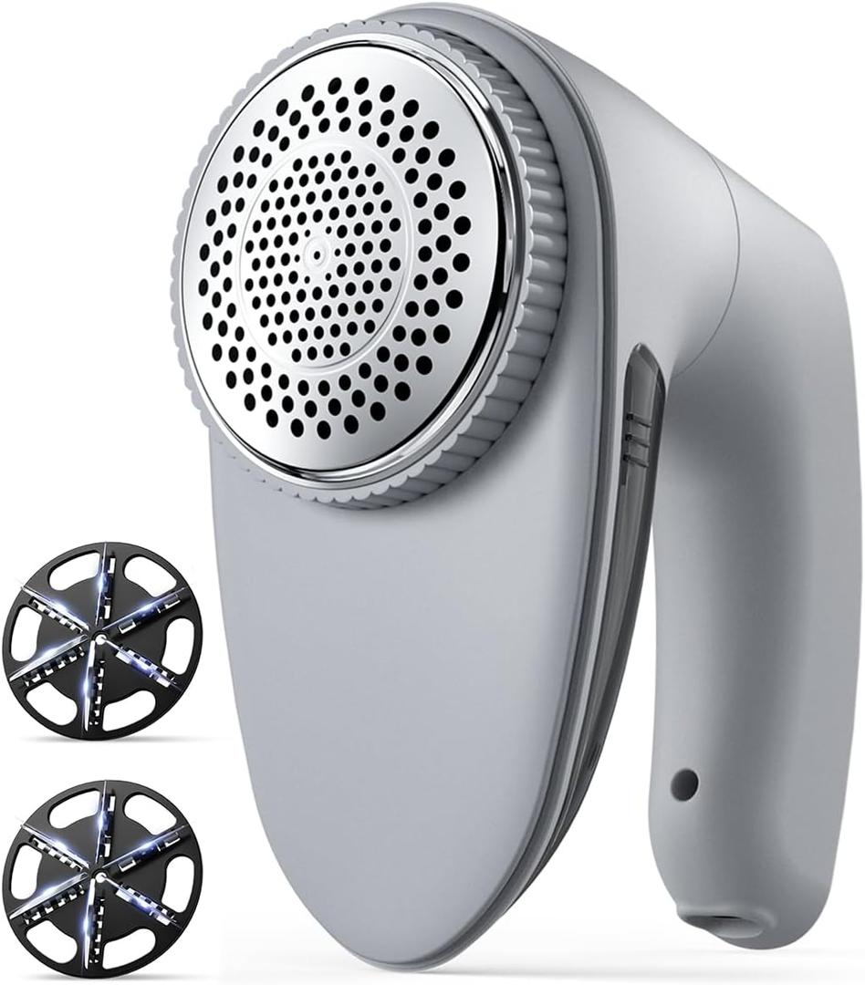Bymore Fabric Shaver, Lint Shaver, Lint Remover Defuzzer Sweater Shaver for Clothes and Furniture(6-Leaf Blades,65mm Mesh,2 Blades Extra) (5.7*3.34*5.31inches, Gray)