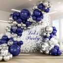 147pcs Navy Blue and Silver Balloon Garland Arch Kit, 18 12 10 5 inch Royal Blue Metallic Silver White Balloons for Birthday Baby Shower Bachelorette Wedding Graduation Party Decorations
