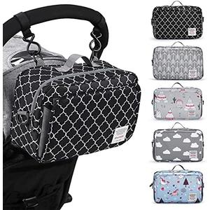 Small Diaper Bag, Mini Stroller Organizer Accessory with Wipe Pockets Caddy Parent Console with Hook Fit All Strollers, Black